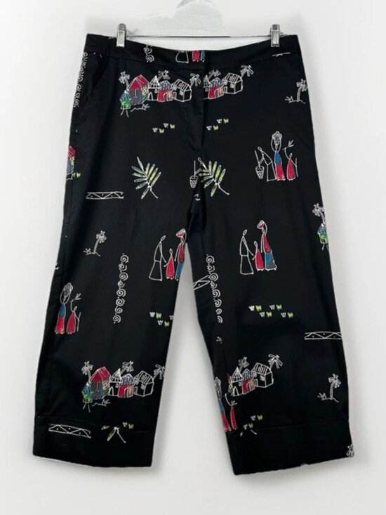 Chico's Pants - Chico’s Artistic Village Print Crop Pants XL Global Boho Wearable Art